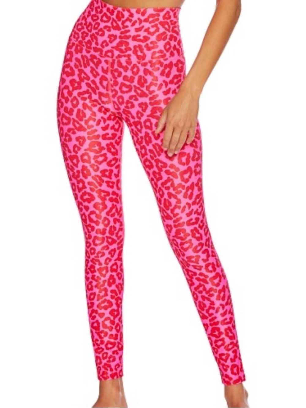 Beach Riot Hot Pink Leopard Ribbed High Waisted Leggings Size S